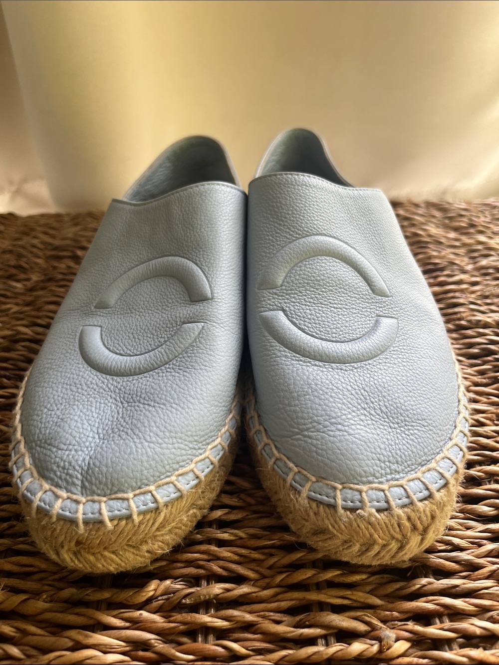 VIA SPIGA Women's Baby Blue Leather Espadrille Slip-Ons